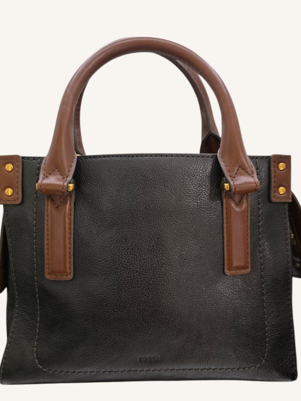 Fossil Claire Black Brown Leather Satchel Top Handle Bag